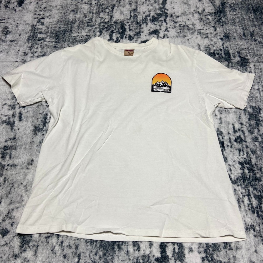 Mountain‎ Adventure Graphics T Shirt Mens XL White Mountain Scene Print Tee
